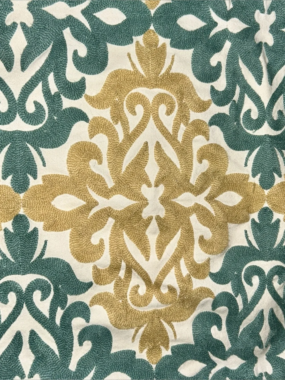 GREEN GOLD OFF WHITE Damask Embroidered Cotton Canvas Pillow Covers Zipper (4)